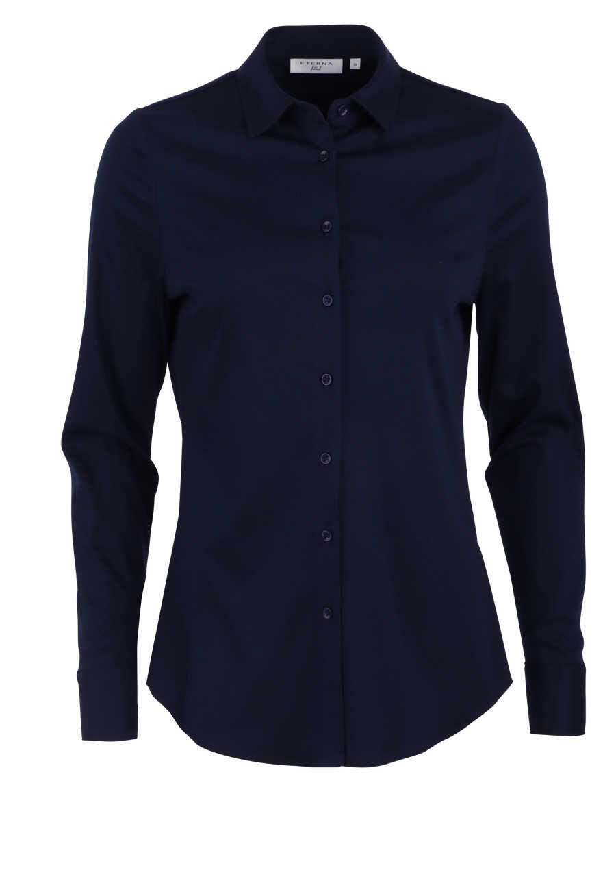 Produktbild f�r 'ETERNA Fitted Bluse Langarm Hemdkragen Jersey navy'