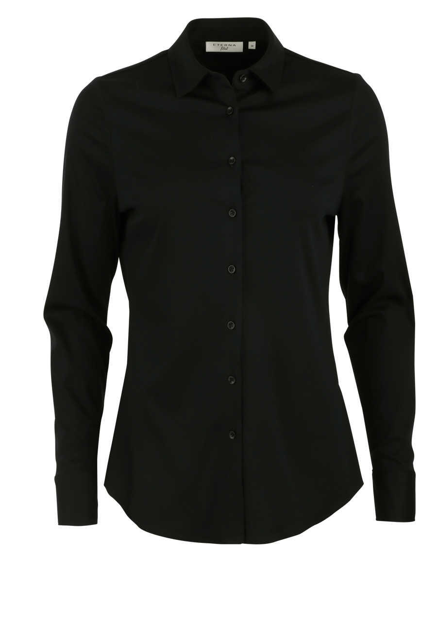 Produktbild f�r 'ETERNA Fitted Bluse Langarm Hemdkragen Jersey schwarz'