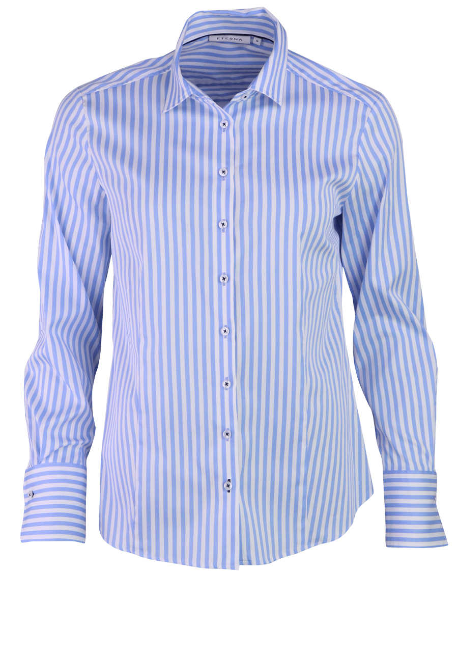 ETERNA Modern Fit Bluse Langarm Hemdkragen Streifen weiß/blau