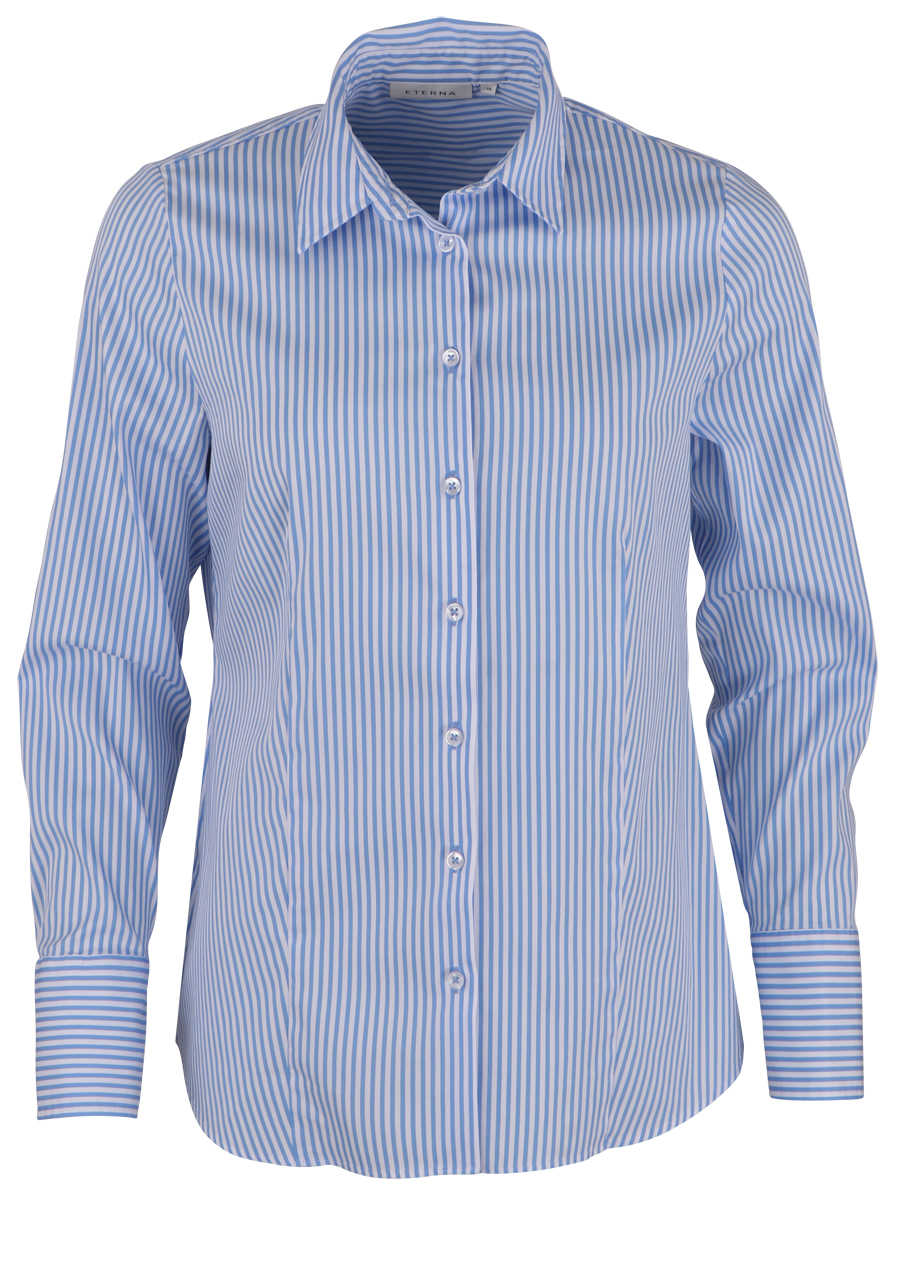 ETERNA Modern Fit Bluse blau/weiß Langarm Streifen Stretch Hemdkragen