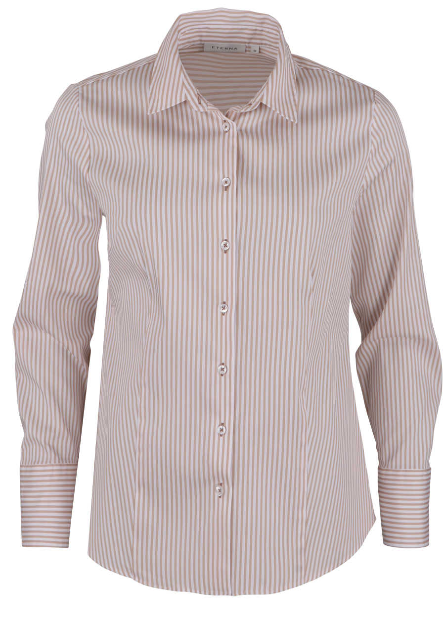 ETERNA Modern Fit Bluse Hemdkragen Streifen Langarm braun/weiß Stretch