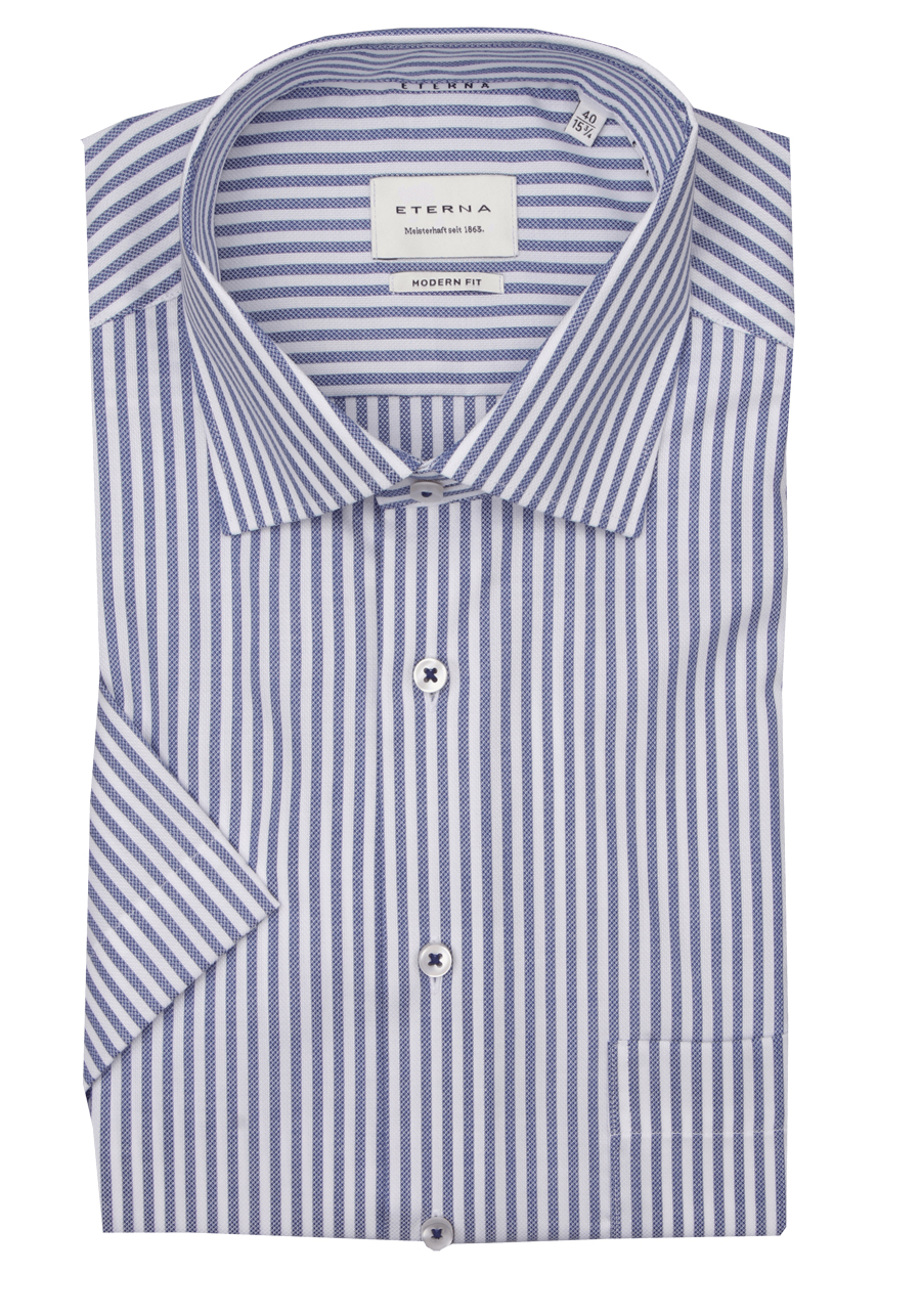 Produktbild fr 'ETERNA Modern Fit Hemd Halbarm New Kent Kragen Fil a Fil Streifen blau'