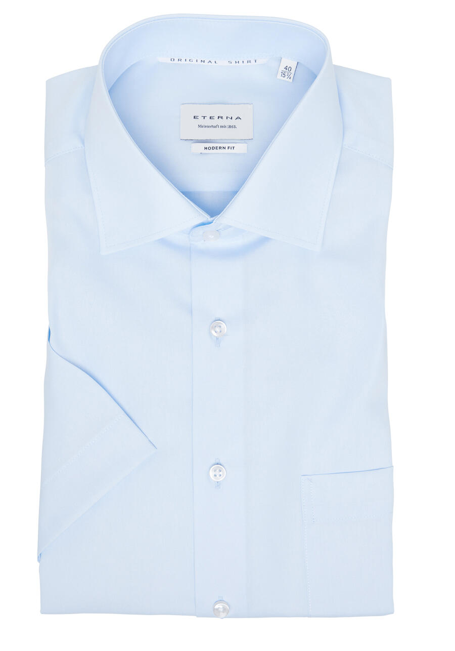 Produktbild fr 'ETERNA Modern Fit Hemd Halbarm New Kent Kragen Popeline hellblau'