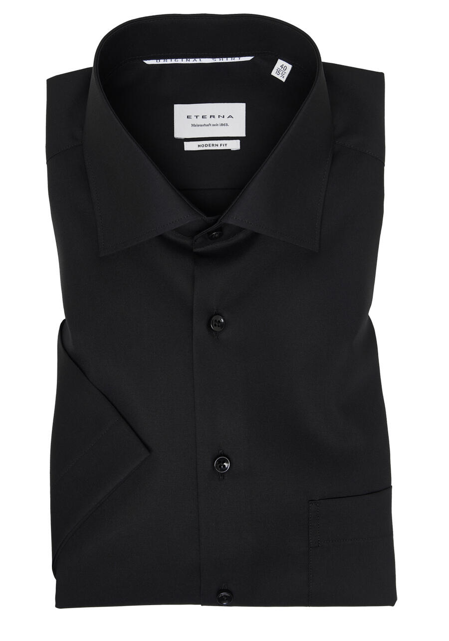 Produktbild fr 'ETERNA Modern Fit Hemd Halbarm New Kent Kragen Popeline schwarz'