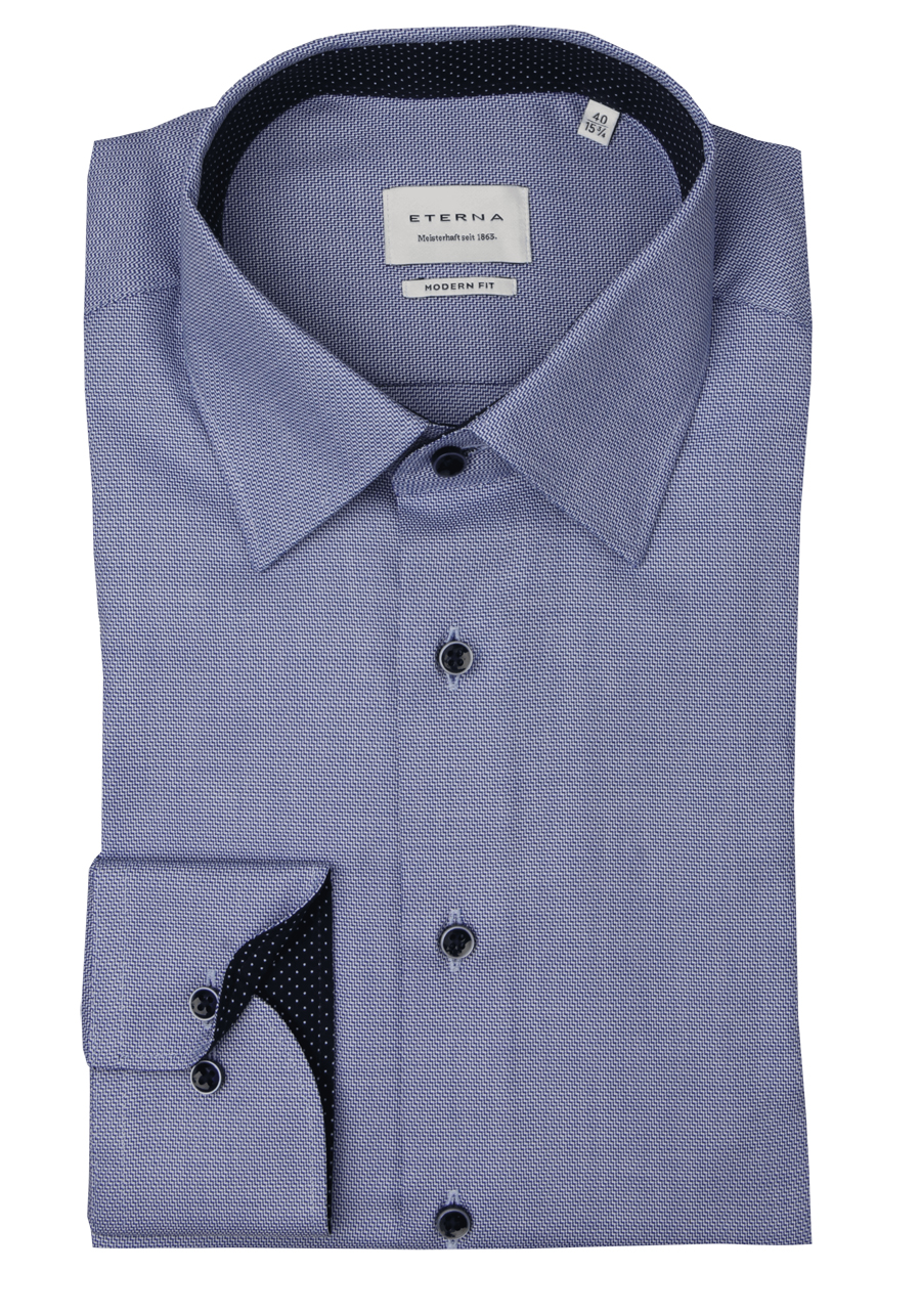 Produktbild fr 'ETERNA Modern Fit Hemd Langarm New Kent Kragen Struktur mittelblau'