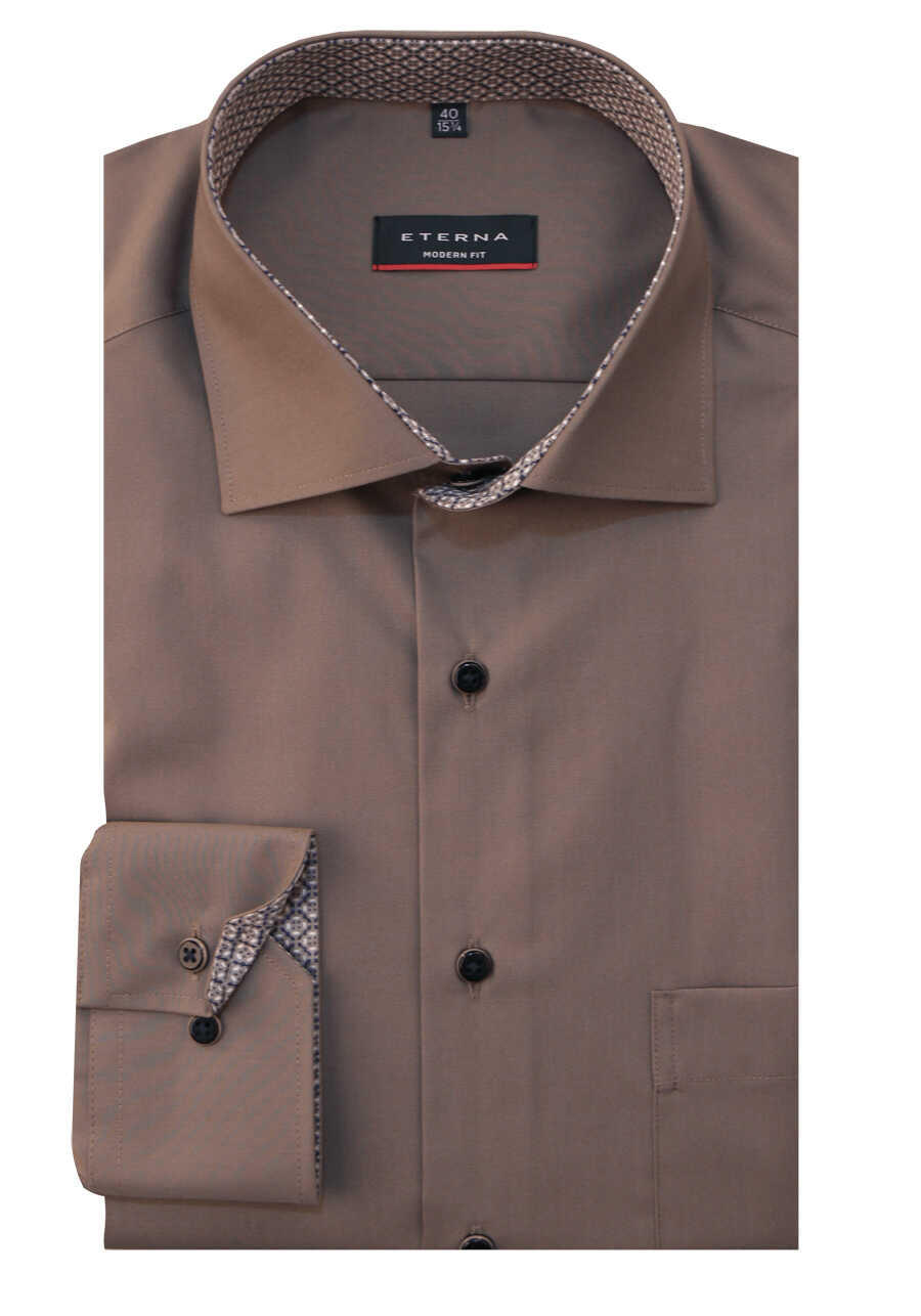 ETERNA Modern Fit Hemd extra kurzer Arm New Kent Kragen hellbraun