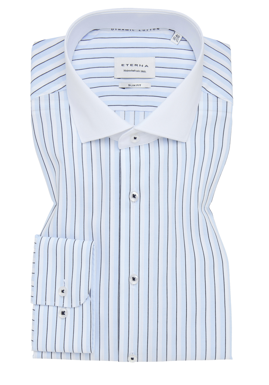 Produktbild f�r 'ETERNA Slim Fit Dynamic Cotton Hemd Langarm New Kent Kragen Popeline Streifen blau'
