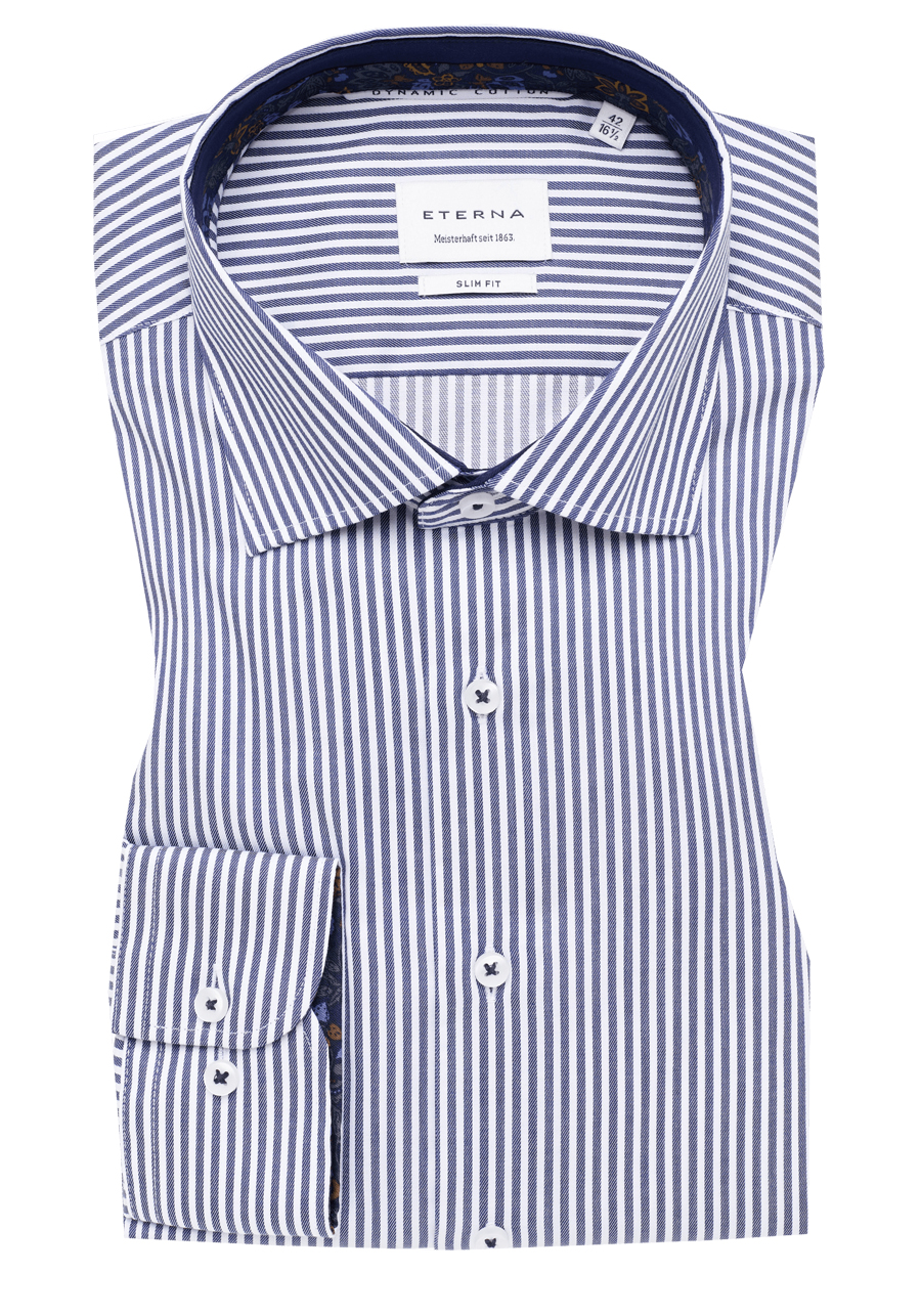 Produktbild f�r 'ETERNA Slim Fit Dynamic Cotton Hemd Langarm Twill Streifen dunkelblau'
