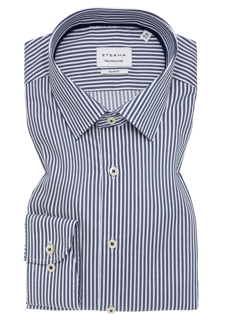 Produktbild f�r 'ETERNA Slim Fit Dynamic Cotton Hemd Langarm Twill Streifen dunkelblau'