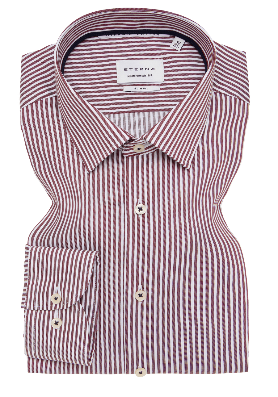 Produktbild f�r 'ETERNA Slim Fit Dynamic Cotton Hemd Langarm Twill Streifen rot'