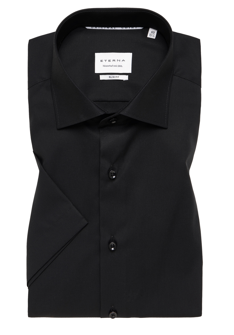 Produktbild fr 'ETERNA Slim Fit Hemd Halbarm New Kent Kragen Popeline schwarz'