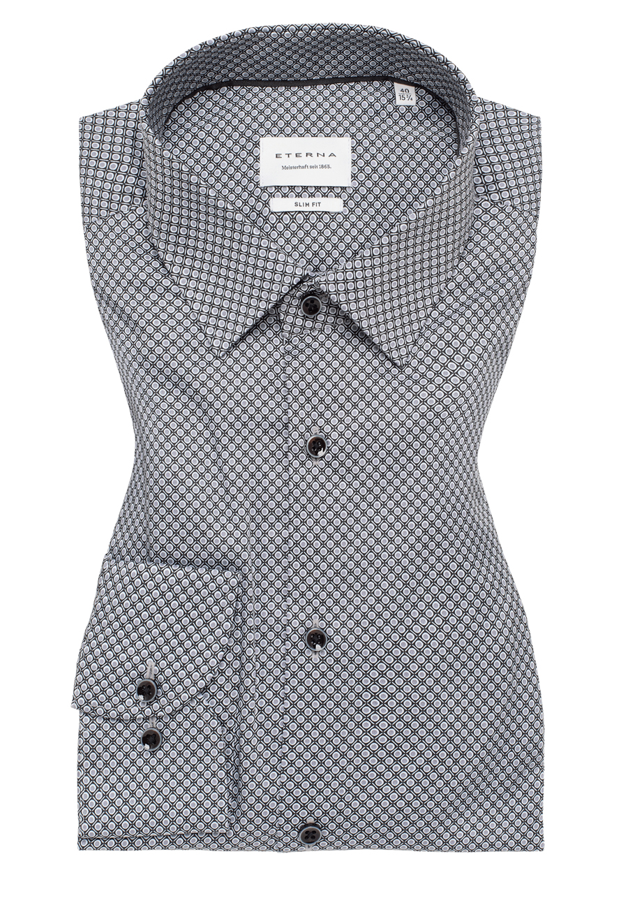 Produktbild fr 'ETERNA Slim Fit Hemd Langarm New Kent Kragen Muster grau'