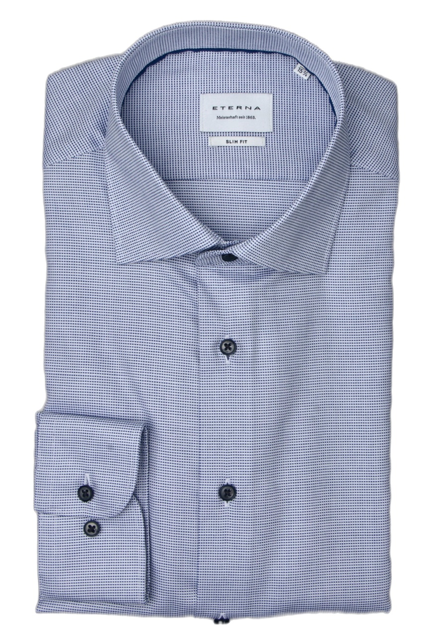 Produktbild fr 'ETERNA Slim Fit Hemd Langarm New Kent Kragen Struktur mittelblau'