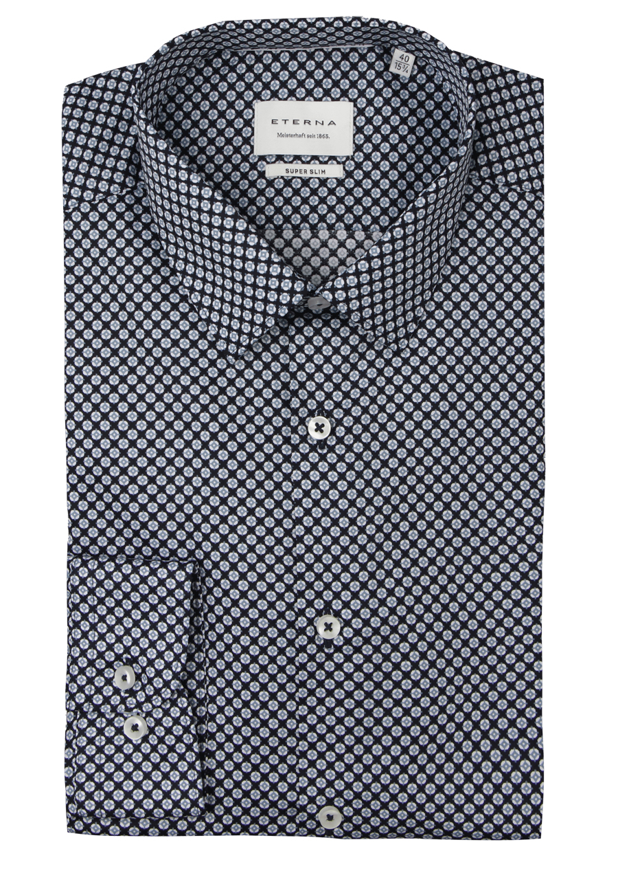 Produktbild f�r 'ETERNA Super Slim Hemd Langarm New Kent Kragen Muster dunkelblau'