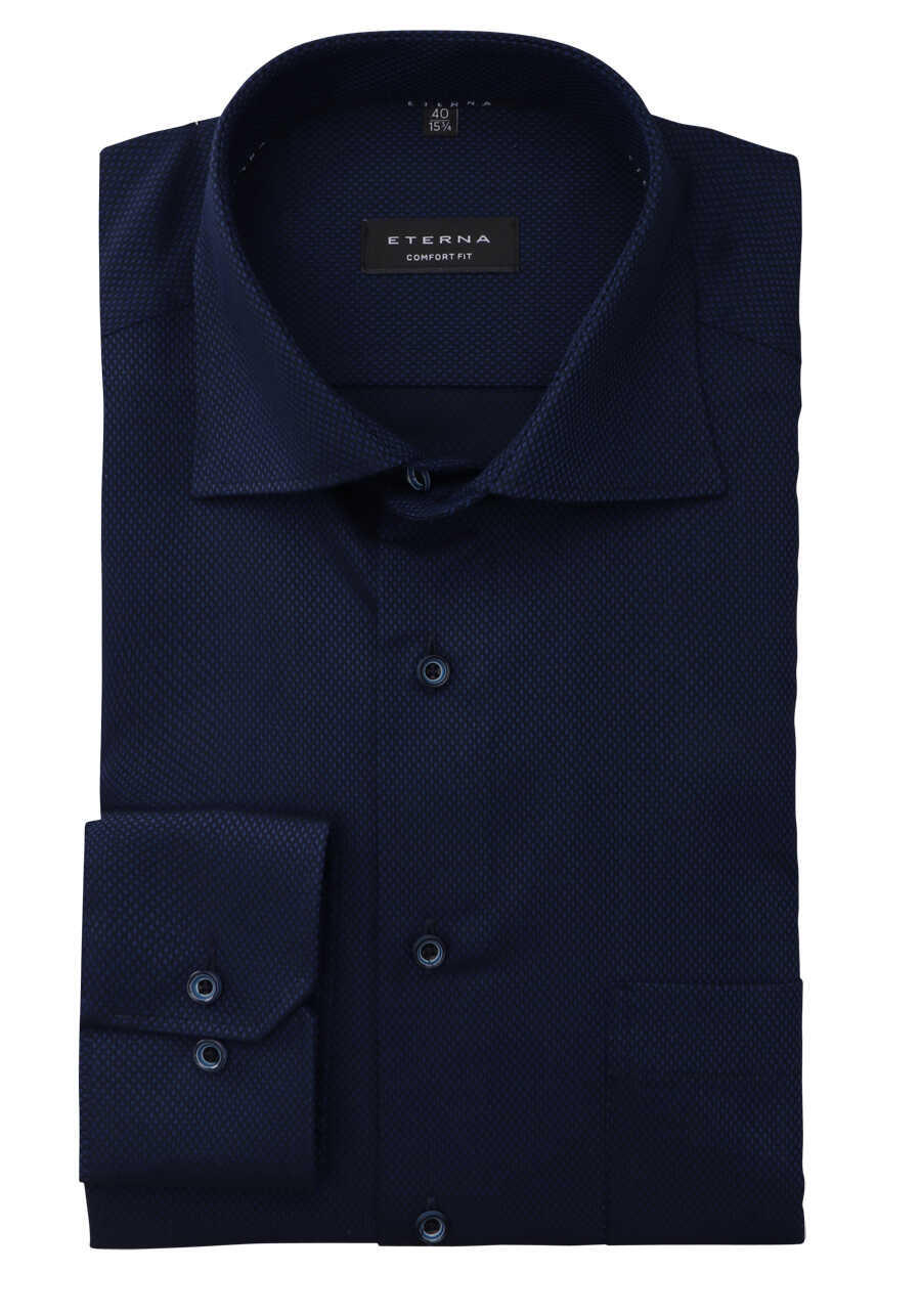 ETERNA Comfort Fit Hemd super langer Arm New Kent Kragen Muster dunkelblau