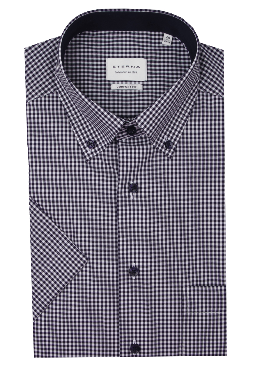 Produktbild f�r 'ETERNA Comfort Fit Hemd Halbarm Button Down Kragen Karo navy'