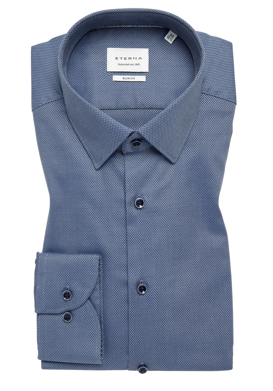 Produktbild fr 'ETERNA Slim Fit Dynamic Cotton Hemd Langarm Struktur dunkelblau'