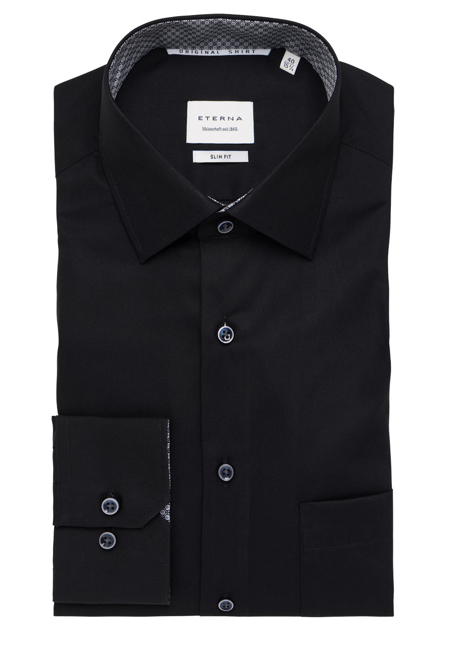 Produktbild fr 'ETERNA Slim Fit Hemd Langarm New Kent Kragen schwarz'