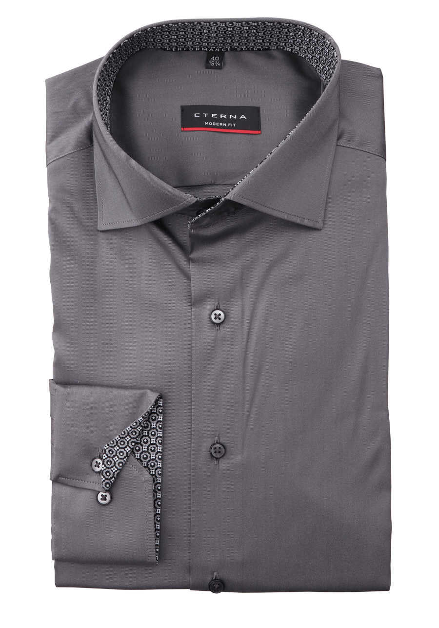 Produktbild f�r 'ETERNA Modern Fit Hemd super langer Arm New Kent Kragen Stretch grau'