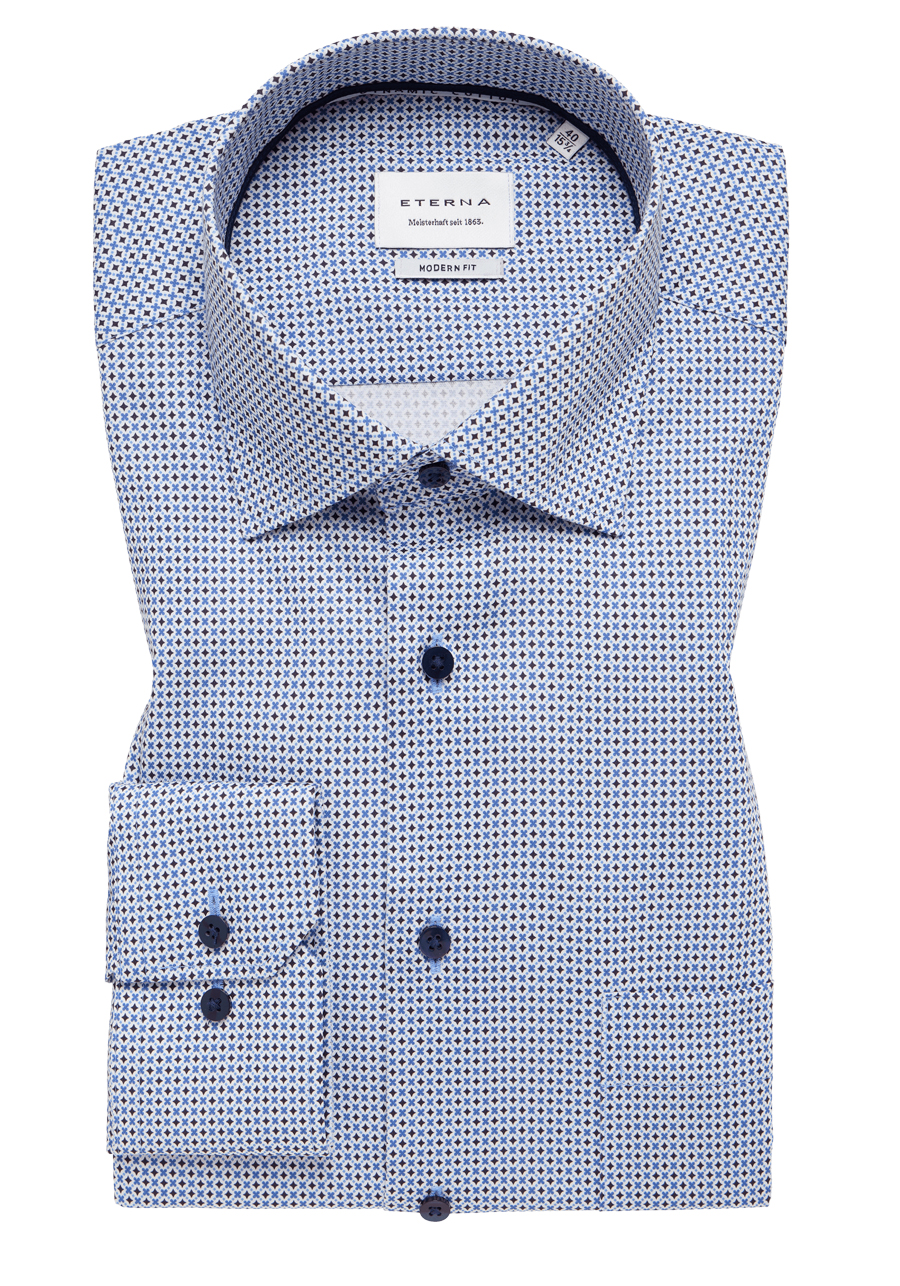 Produktbild f�r 'ETERNA Modern Fit Dynamic Cotton Hemd extra langer Arm Muster blau'