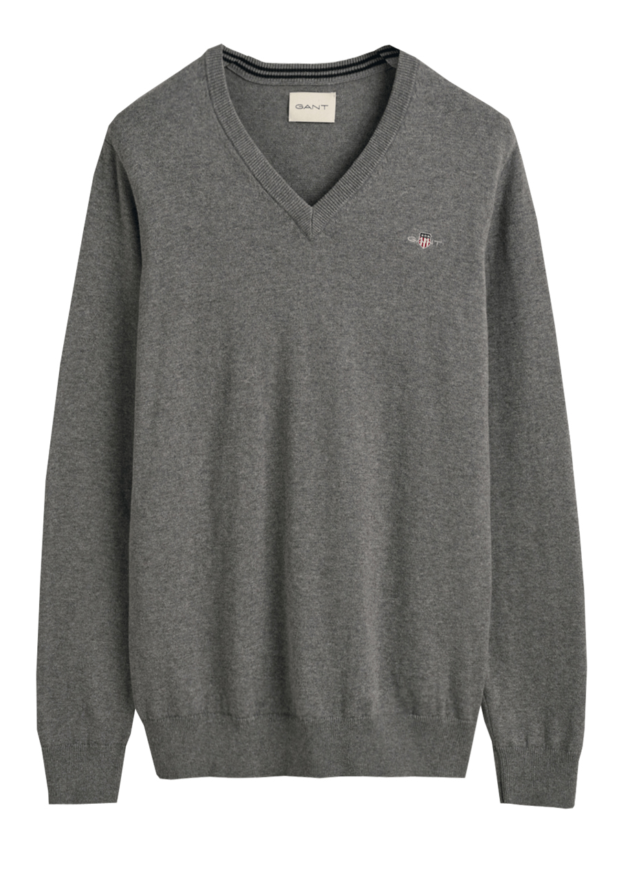 Produktbild f�r 'GANT Regular Pullover Langarm V-Ausschnitt Strick grau'