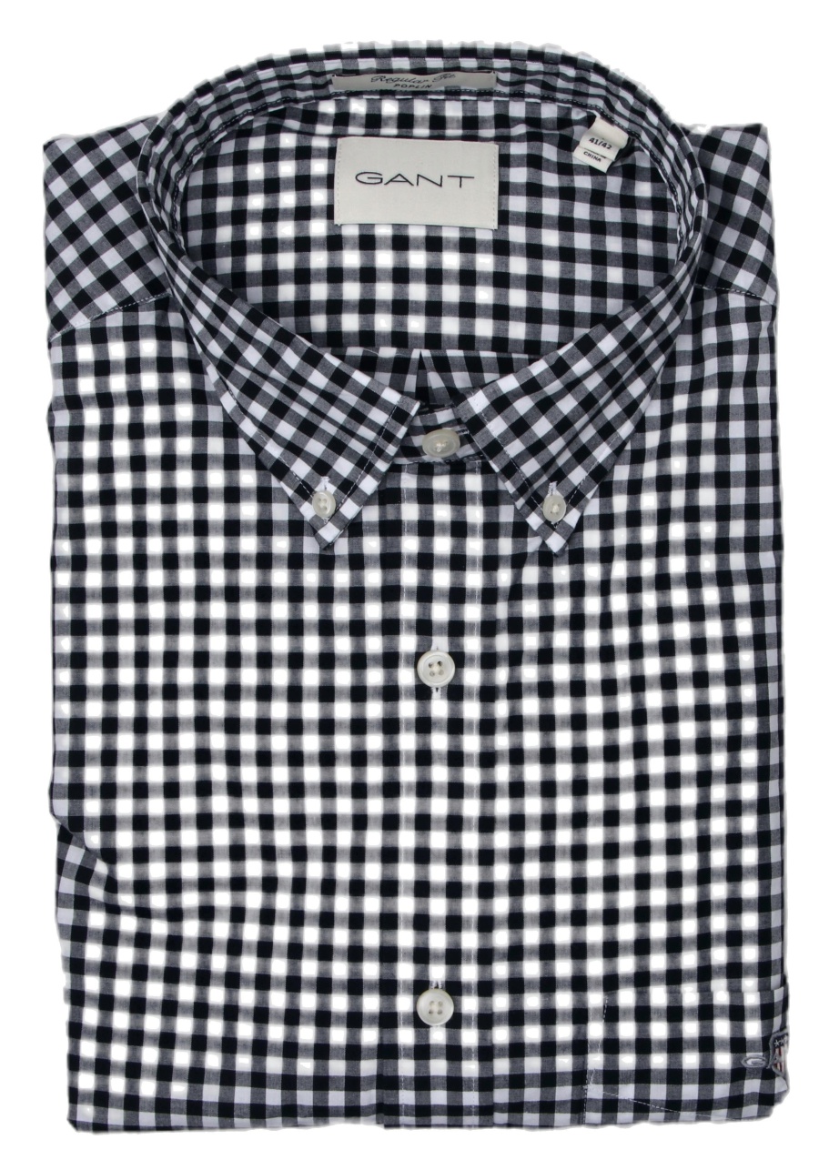 Produktbild fr 'GANT Regular Hemd Langarm Button Down Kragen Karo schwarz'