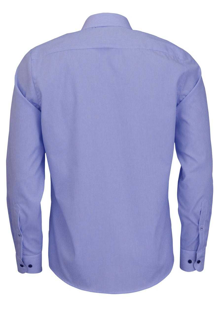 HATICO Modern Fit Hemd Langarm Haifischkragen Streifen blau