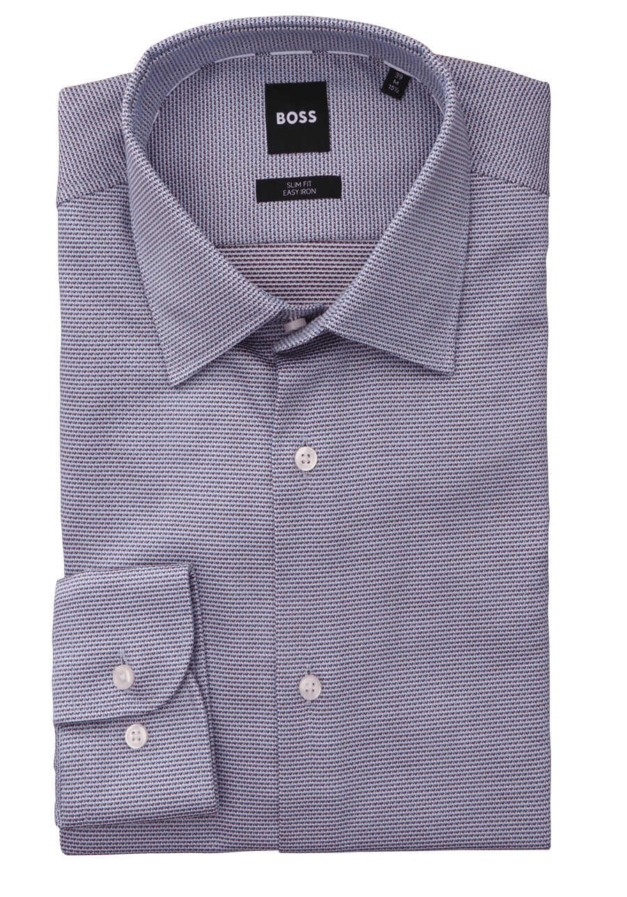 BOSS Slim Fit Hemd H-HANK-C1 extra langer Arm New Kent Kragen Muster dunkelrot