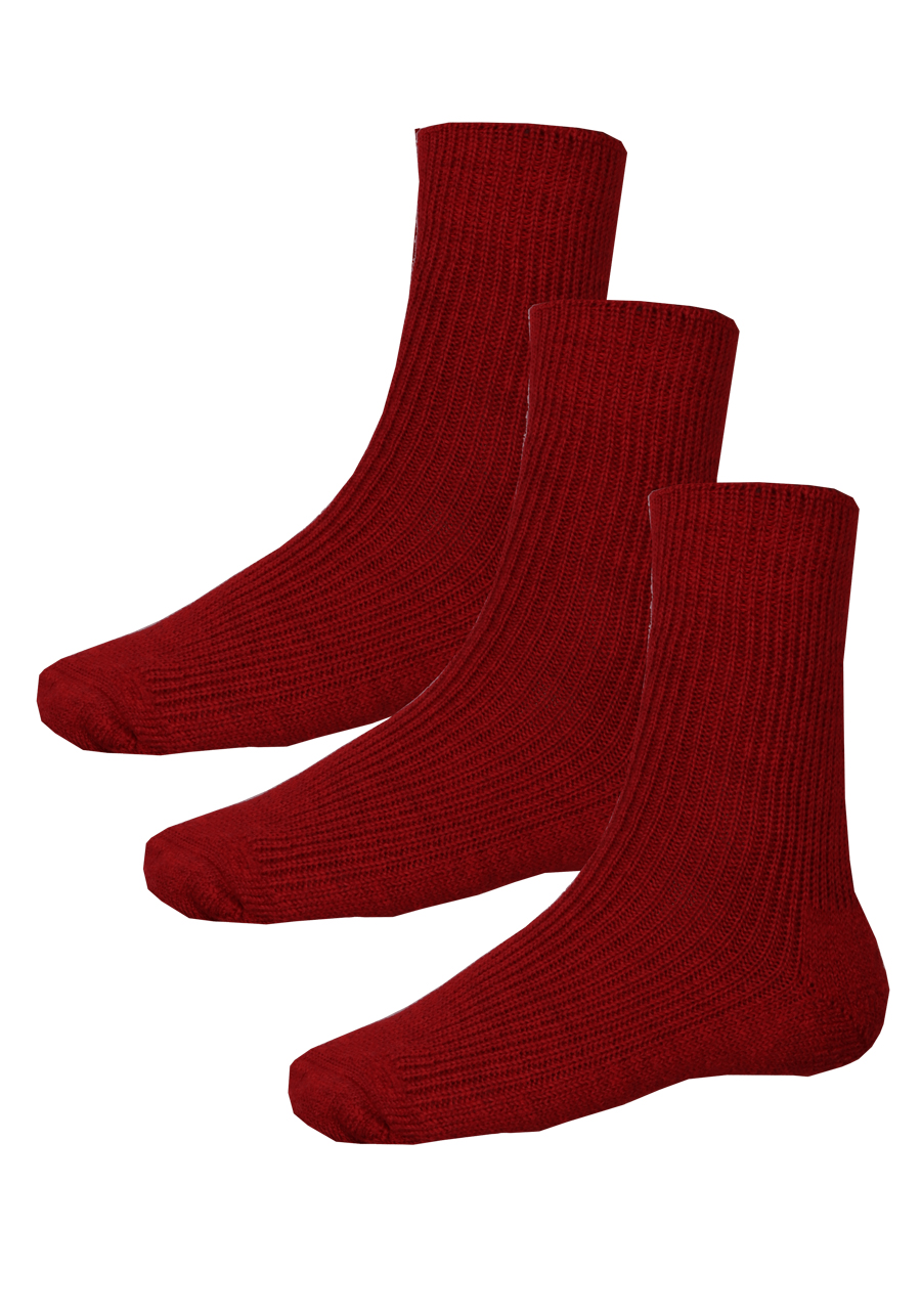 Produktbild f�r 'HIRSCH NATUR Socken 3er Pack Schurwolle Strick dunkelrot'