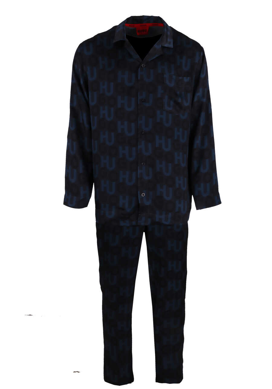 MONOGRAM Muster Gummibund Pyjama HUGO dunkelblau Langarm