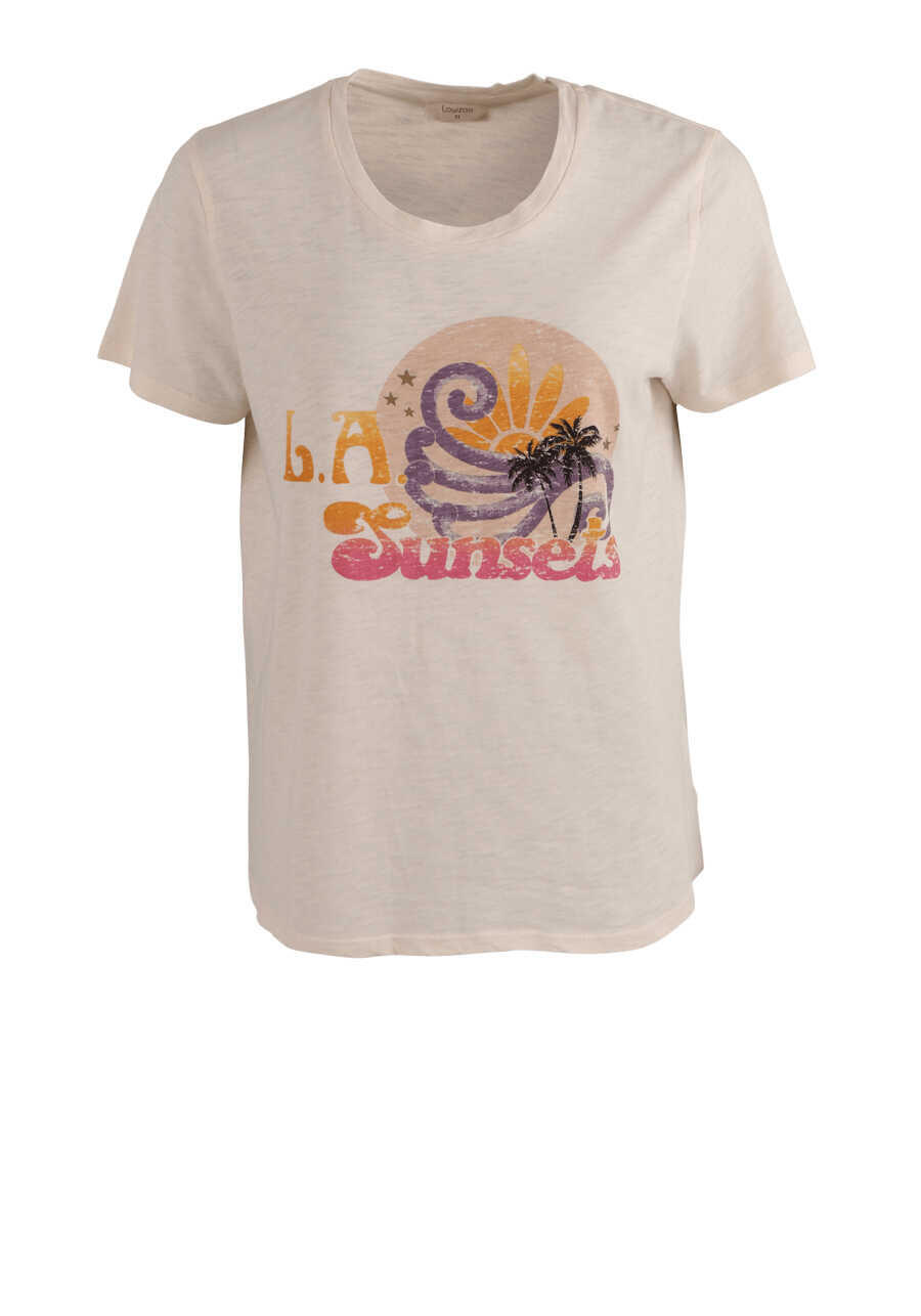 Produktbild fr 'LOUIZON Kurzarm T-Shirt LASUNSET Rundhals Front-Print beige'