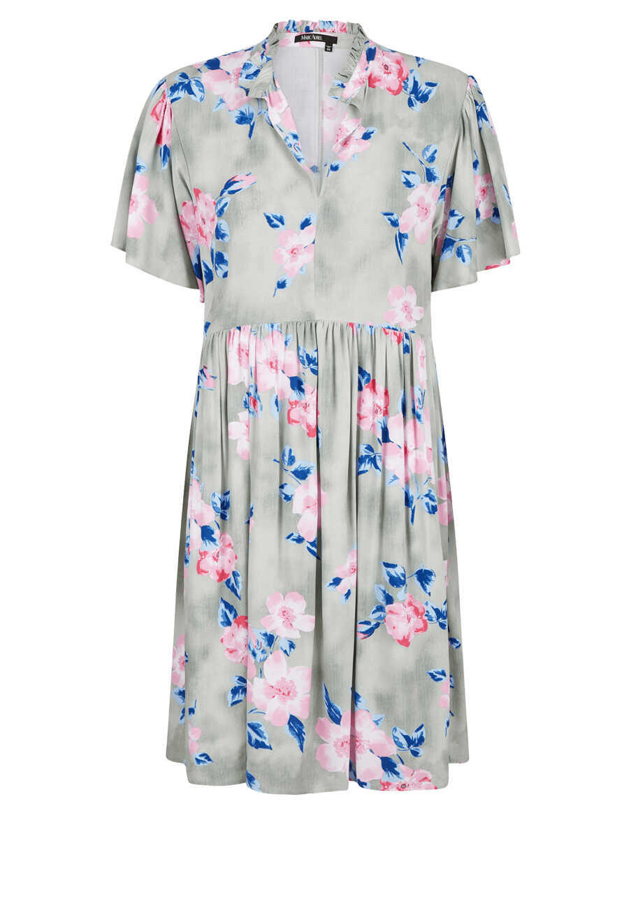 Produktbild fr 'MARC AUREL Kleid Kurzarm Kelchkragen Rschen Blumen Muster oliv'