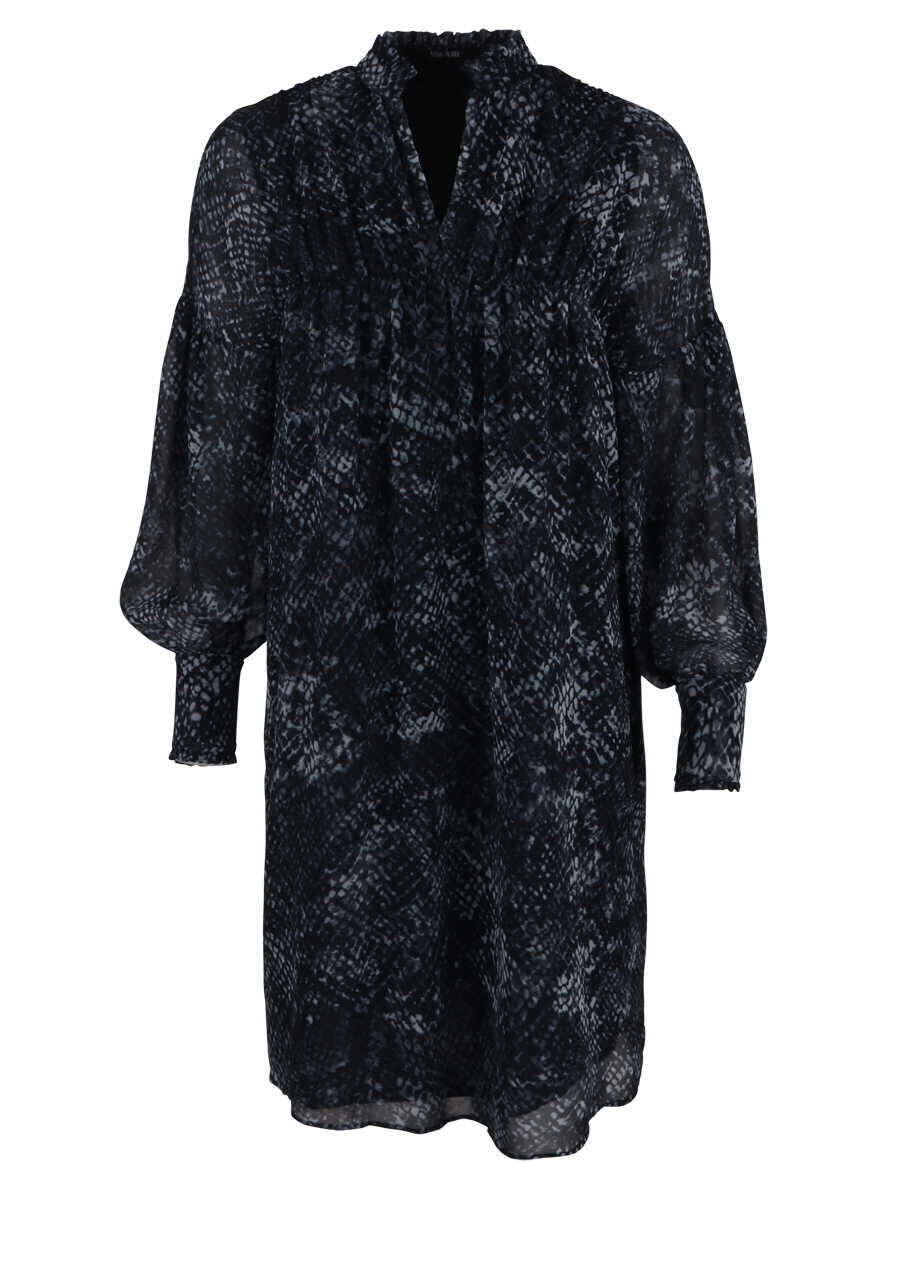 Produktbild fr 'MARC AUREL Kleid Langarm Kelchkragen Rschen Muster navy'