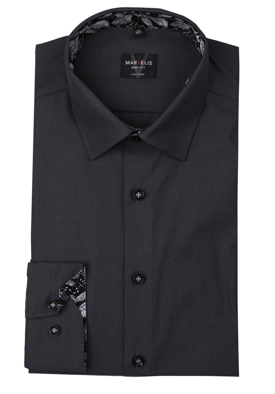 Produktbild f�r 'MARVELIS Body Fit Hemd Langarm New Kent Kragen Chambray schwarz'