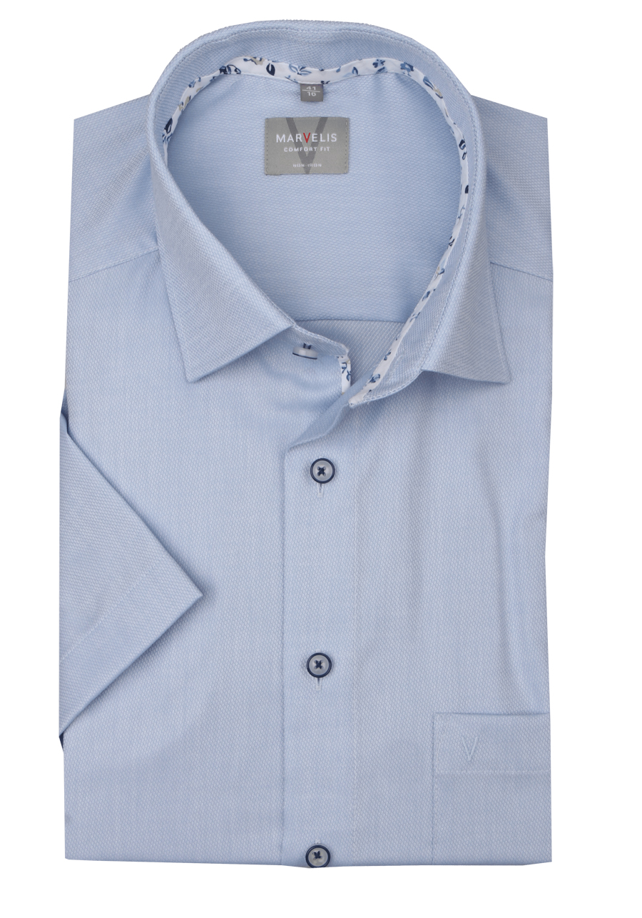 Produktbild fr 'MARVELIS Comfort Fit Hemd Halbarm New Kent Kragen Struktur hellblau'