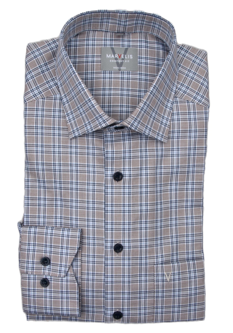 Produktbild fr 'MARVELIS Comfort Fit Hemd Langarm New Kent Kragen Karo blau'