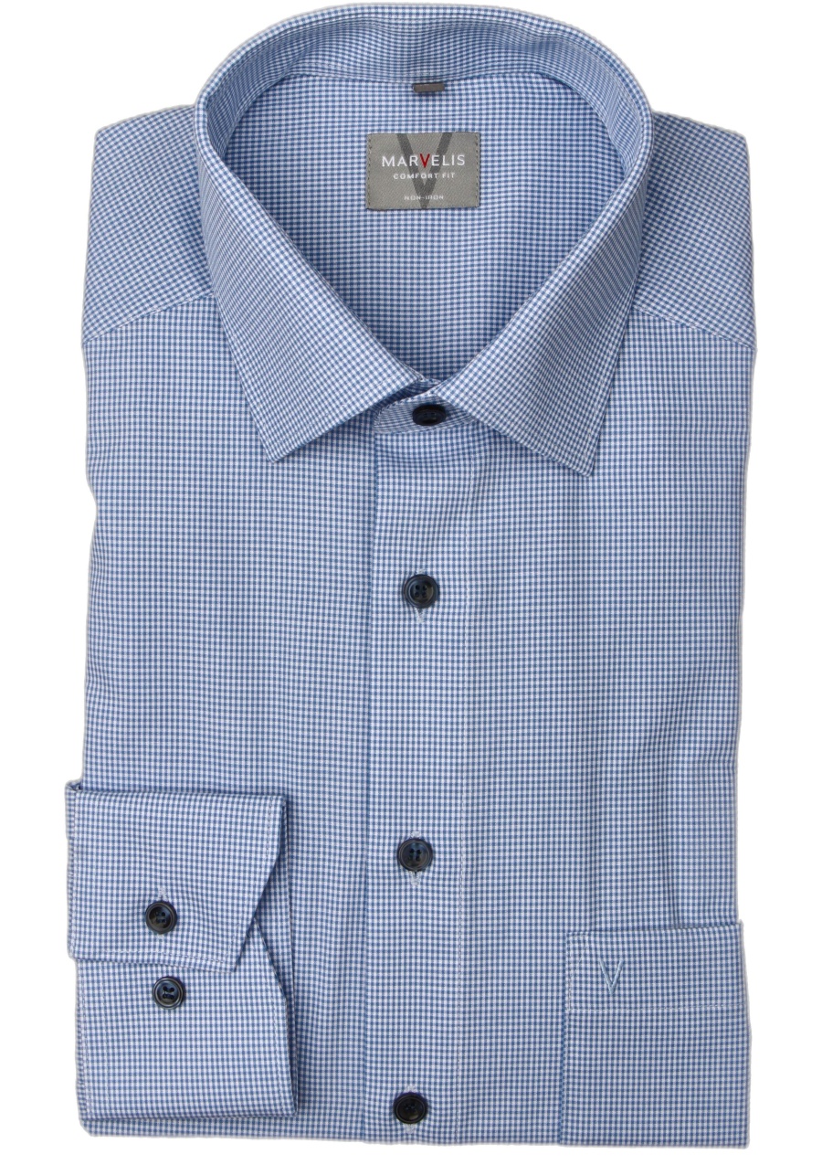 Produktbild fr 'MARVELIS Comfort Fit Hemd Langarm New Kent Kragen Karo mittelblau'