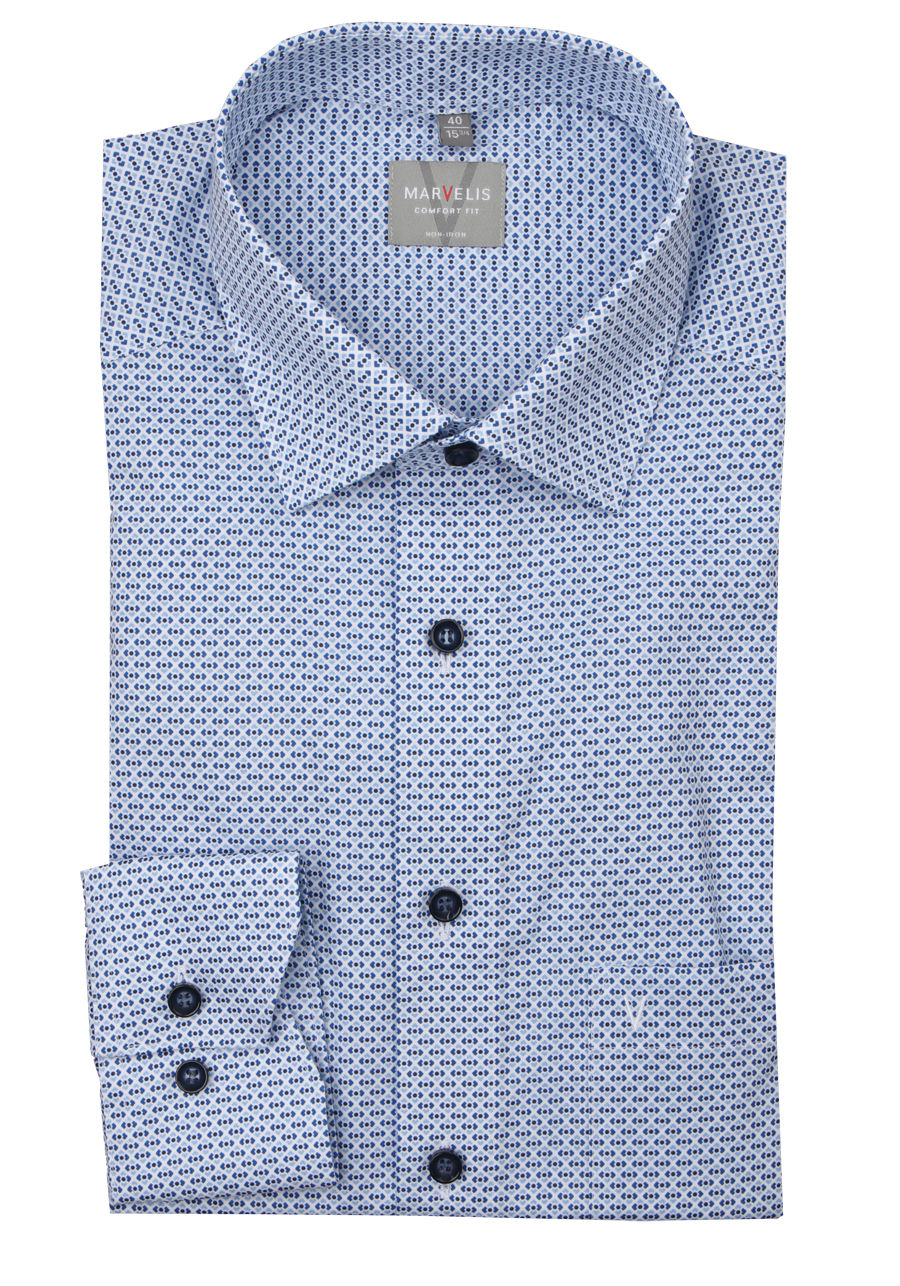 Produktbild f�r 'MARVELIS Comfort Fit Hemd Langarm New Kent Kragen Muster blau'