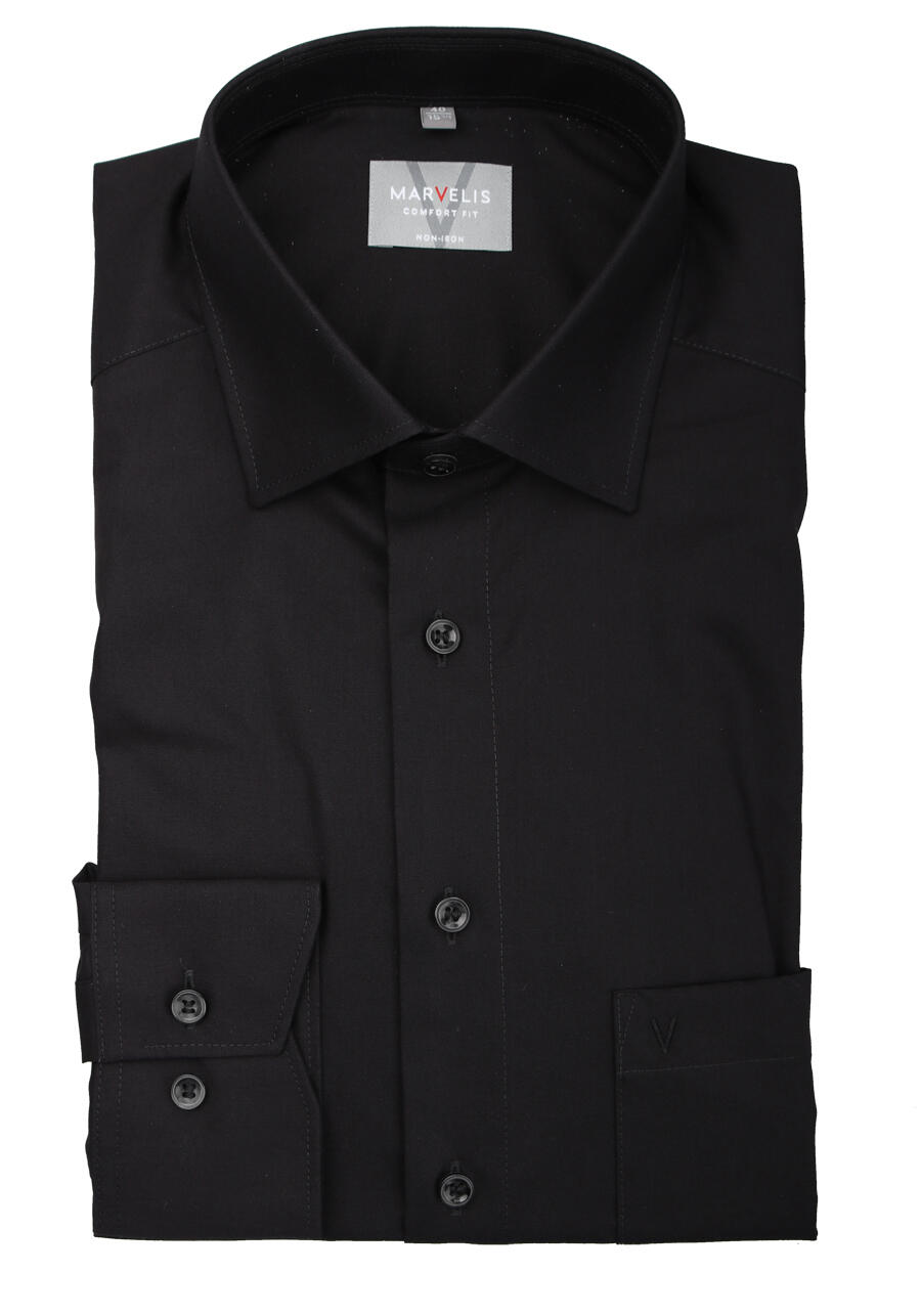 Produktbild f�r 'MARVELIS Comfort Fit Hemd New Kent Kragen Langarm Popeline schwarz'