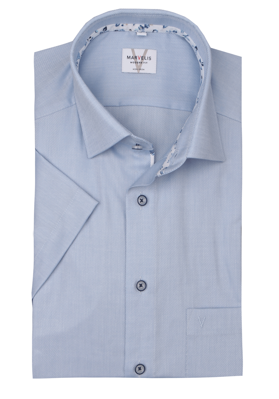 Produktbild fr 'MARVELIS Modern Fit Hemd Halbarm New Kent Kragen Struktur hellblau'