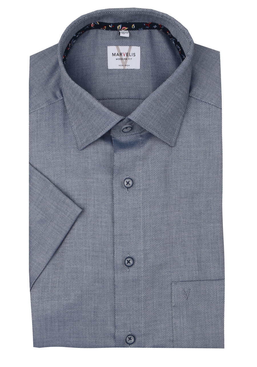 Produktbild fr 'MARVELIS Modern Fit Hemd Halbarm New Kent Kragen Struktur nachtblau'