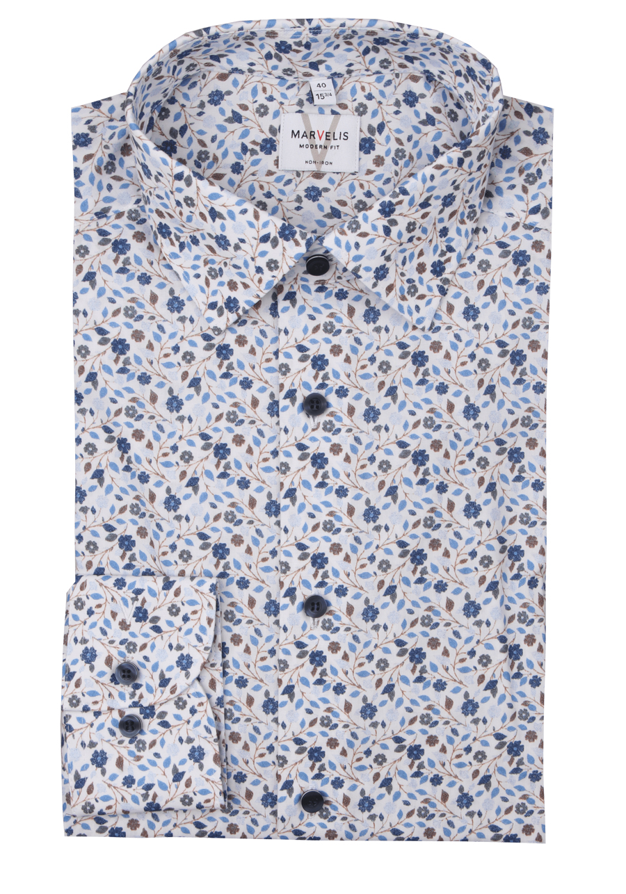 Produktbild f�r 'MARVELIS Modern Fit Hemd Langarm New Kent Kragen Blumenmuster blau'