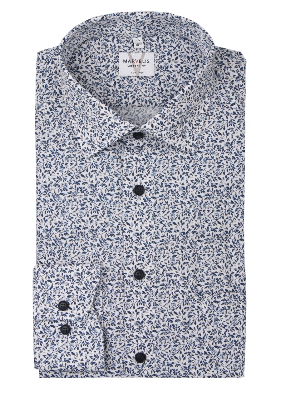 Produktbild f�r 'MARVELIS Modern Fit Hemd Langarm New Kent Kragen Blumenmuster wei�'