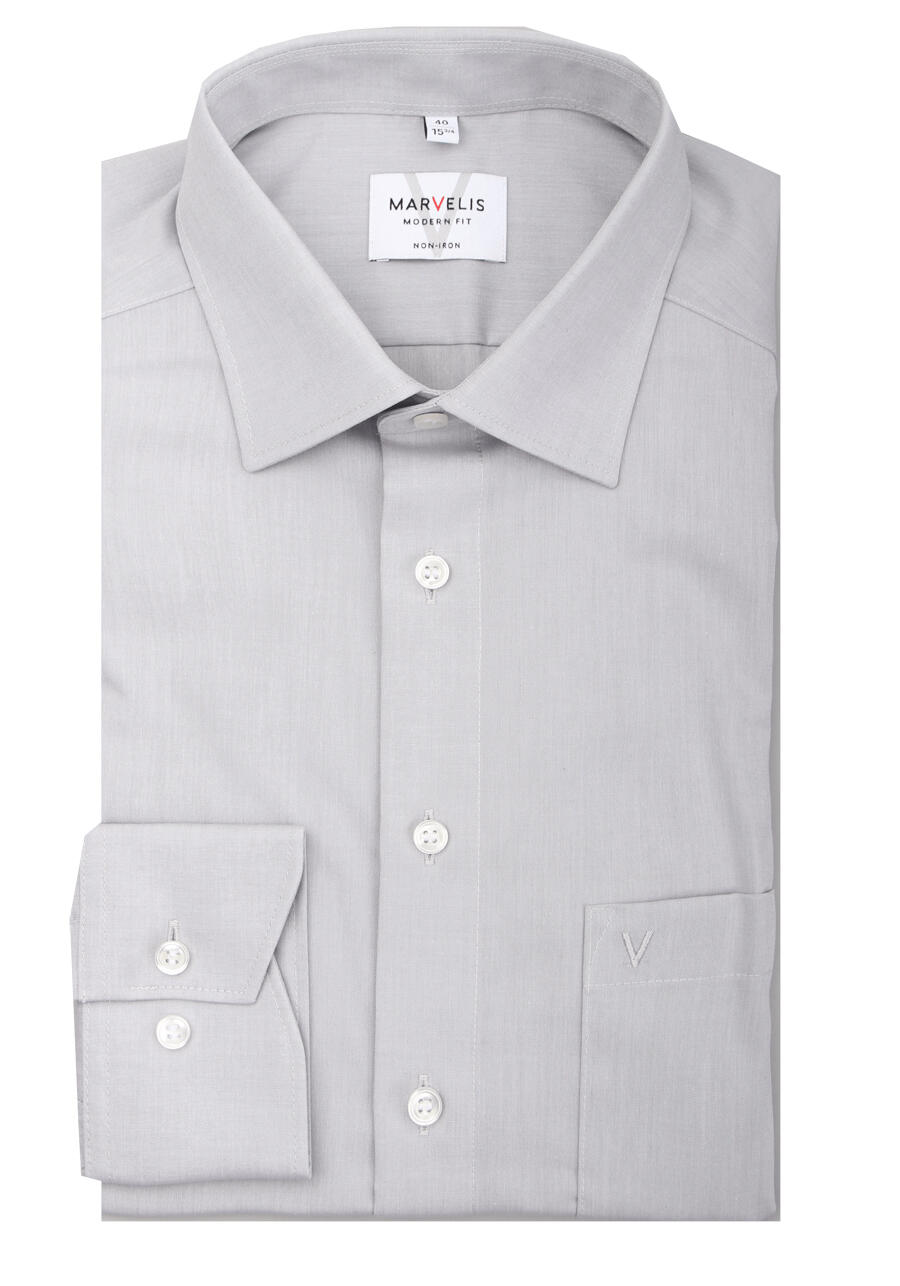 Produktbild f�r 'MARVELIS Modern Fit Hemd Langarm New Kent Kragen Chambray mittelgrau'