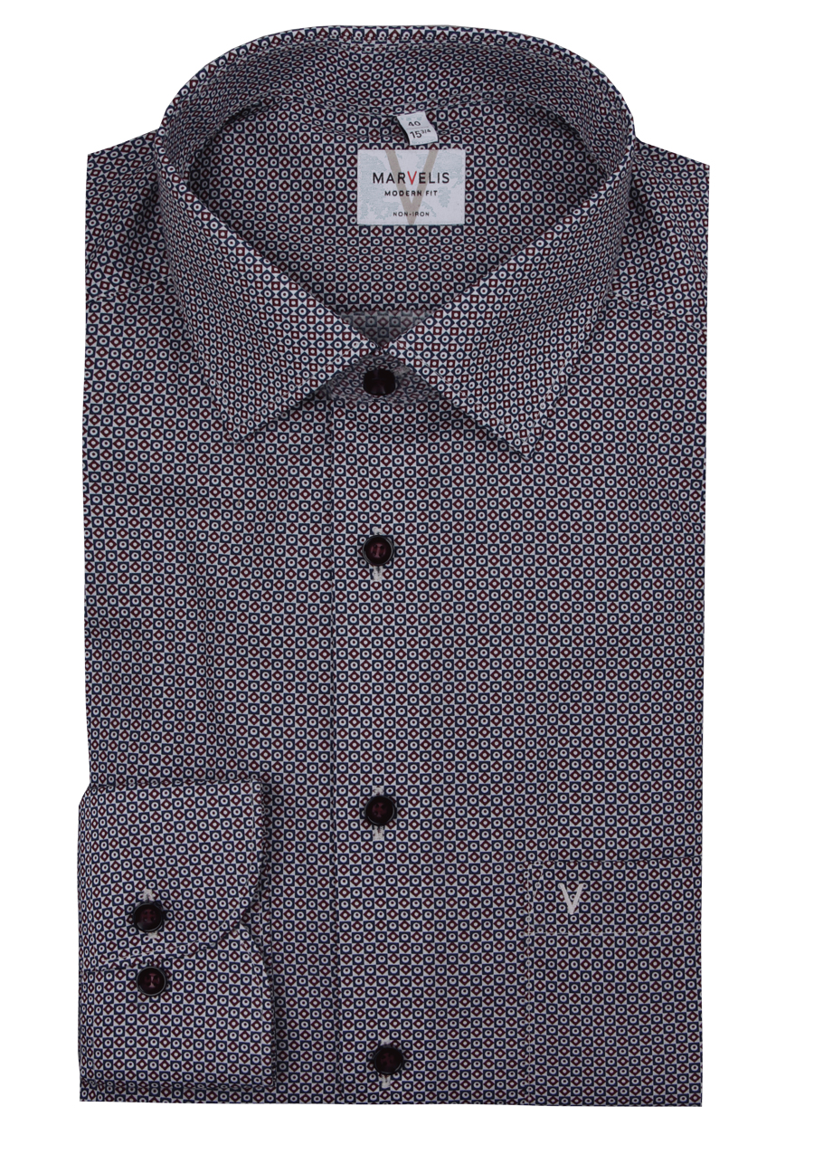 Produktbild f�r 'MARVELIS Modern Fit Hemd Langarm New Kent Kragen Muster rot'