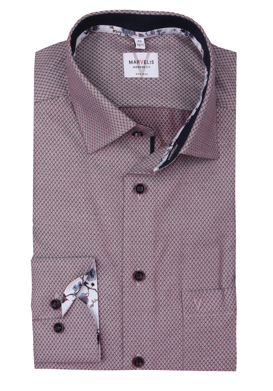 Produktbild f�r 'MARVELIS Modern Fit Hemd Langarm New Kent Kragen Muster rot'