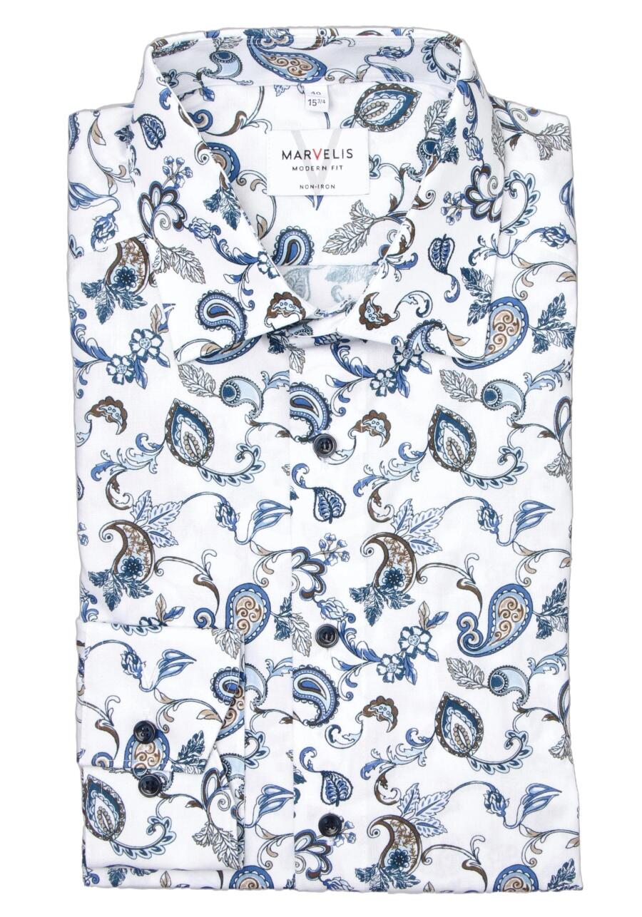 Produktbild f�r 'MARVELIS Modern Fit Hemd Langarm New Kent Kragen Muster wei�'