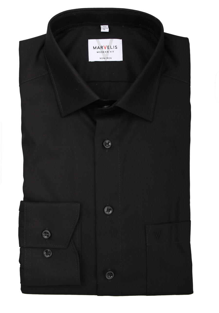 Produktbild f�r 'MARVELIS Modern Fit Hemd Langarm New Kent Kragen Popeline schwarz'