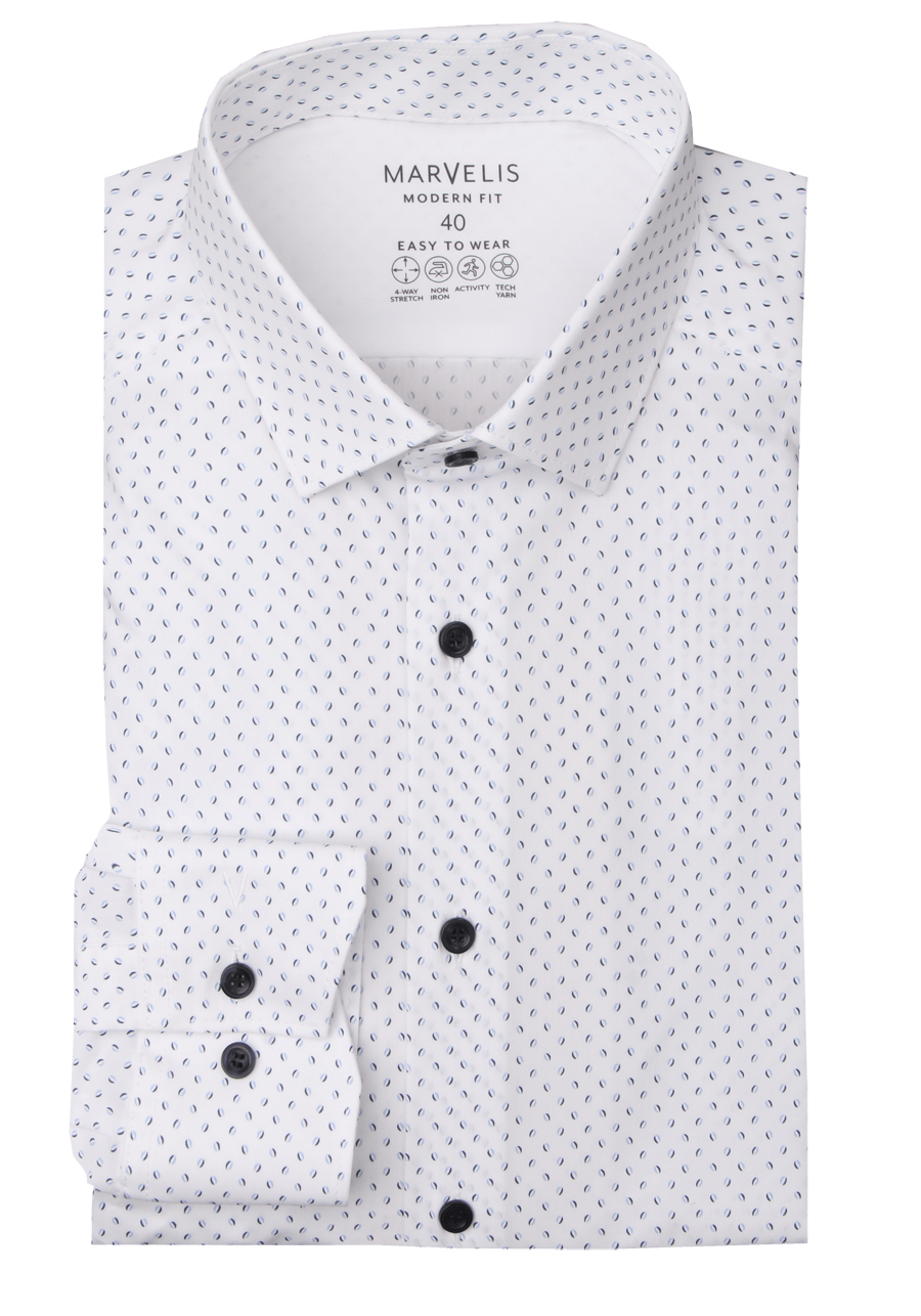 Produktbild fr 'MARVELIS Modern Fit Hemd Langarm New Kent Kragen Stretch Muster wei'