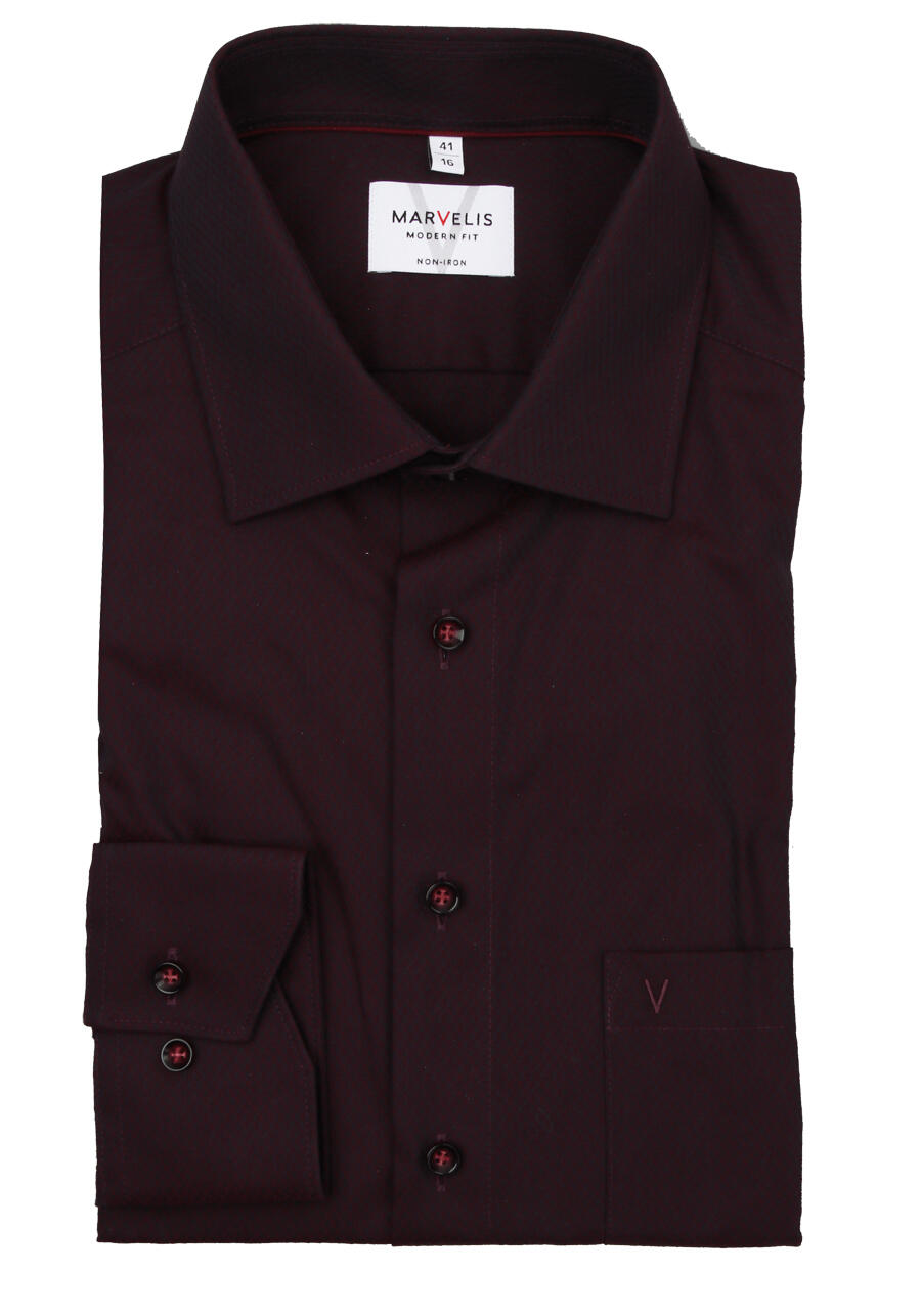 Produktbild f�r 'MARVELIS Modern Fit Hemd Langarm New Kent Kragen Struktur dunkelrot'